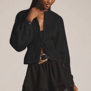 Anthropologie Pilcro Long-Sleeve V-Neck Black Denim Blouse XL